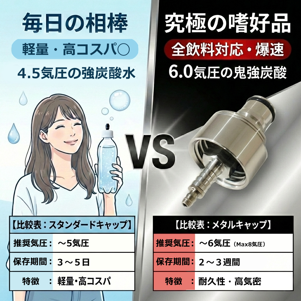 【逆止弁付炭酸注入キャップ】安全・簡単に強炭酸水を作る